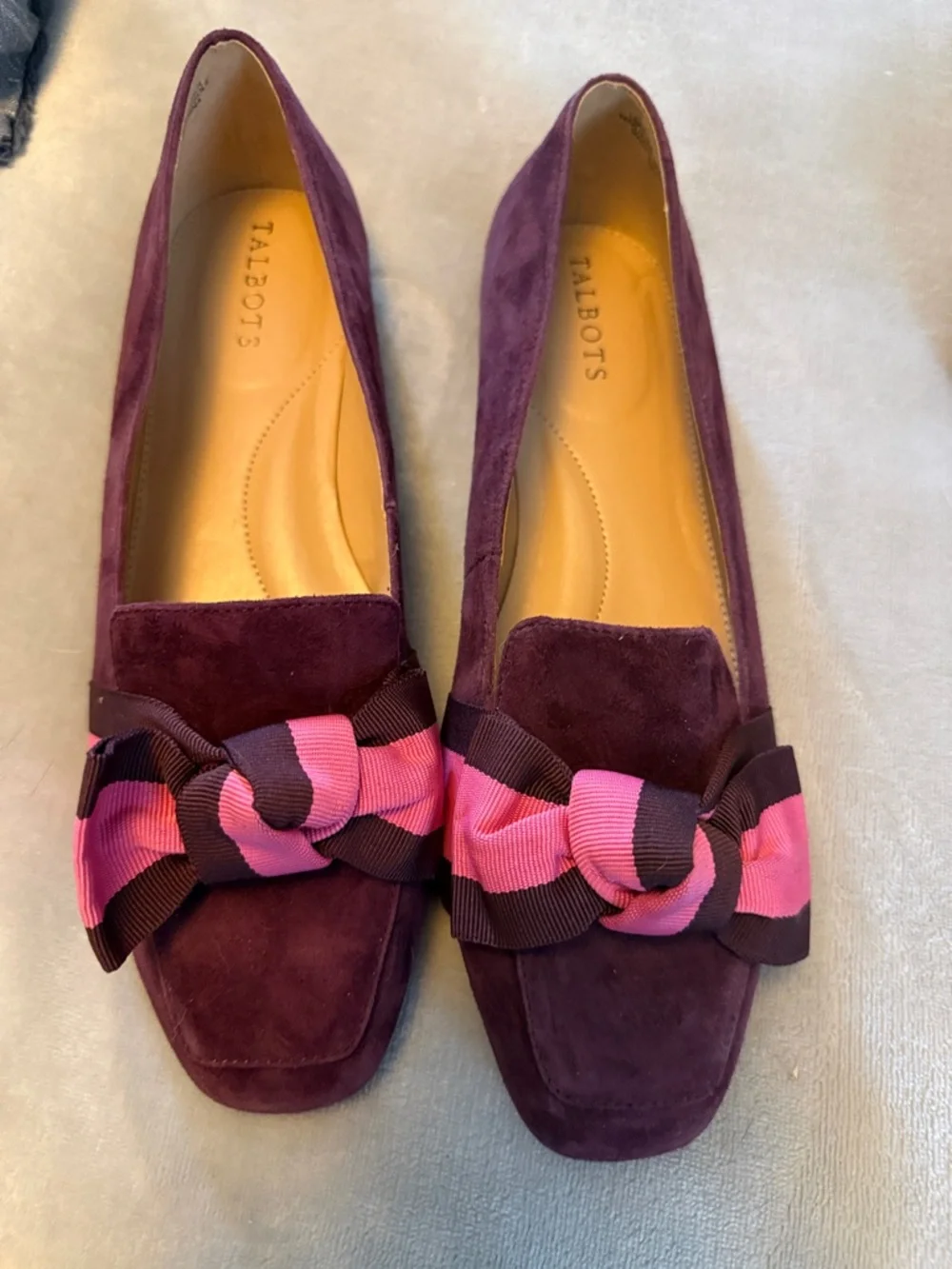 Talbots Plum Suede Loafers with Pink Ribbon Bow - Picture 1 of 2